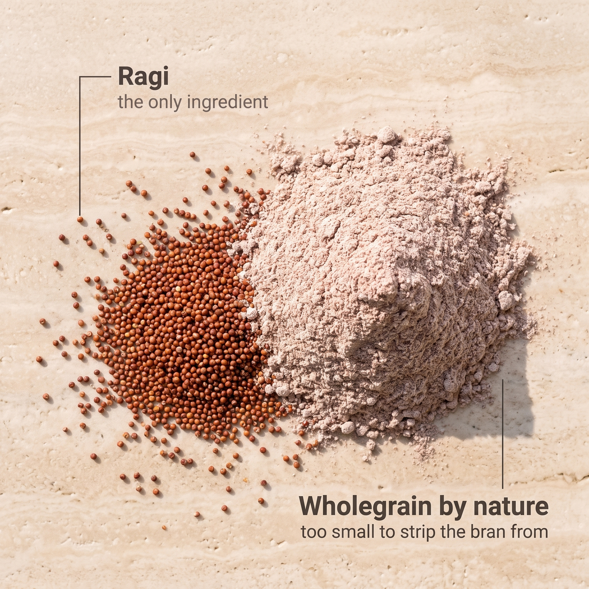 Ragi grain and ragi flour, one ingredient