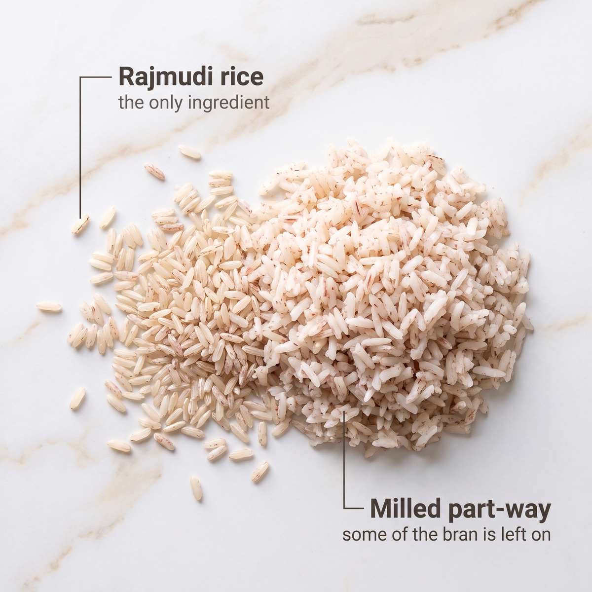 Rajmudi rice, milled part-way