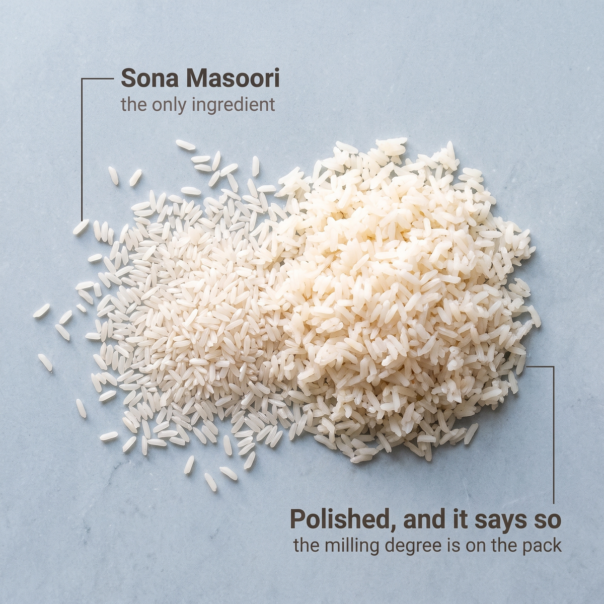 Sona Masoori rice, polished and stated