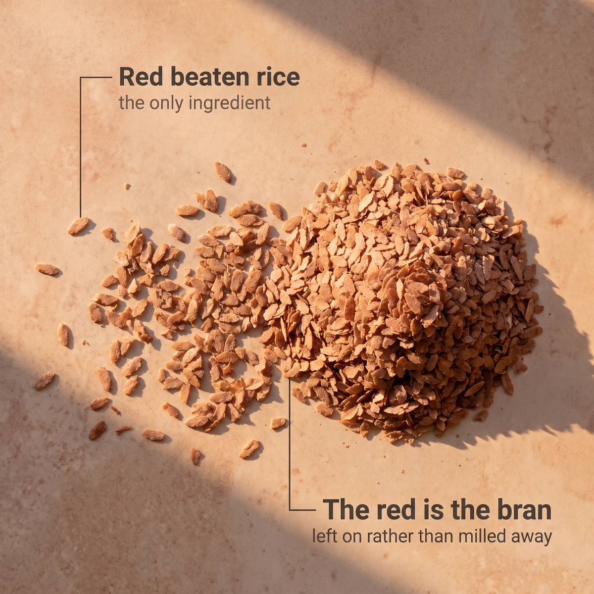 Red beaten rice, the red is the bran
