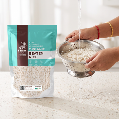 Rinsing poha flakes