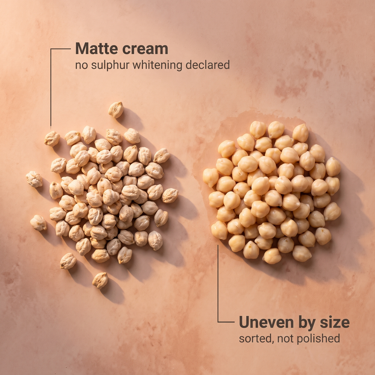 Kabuli chana, matte cream and uneven by size
