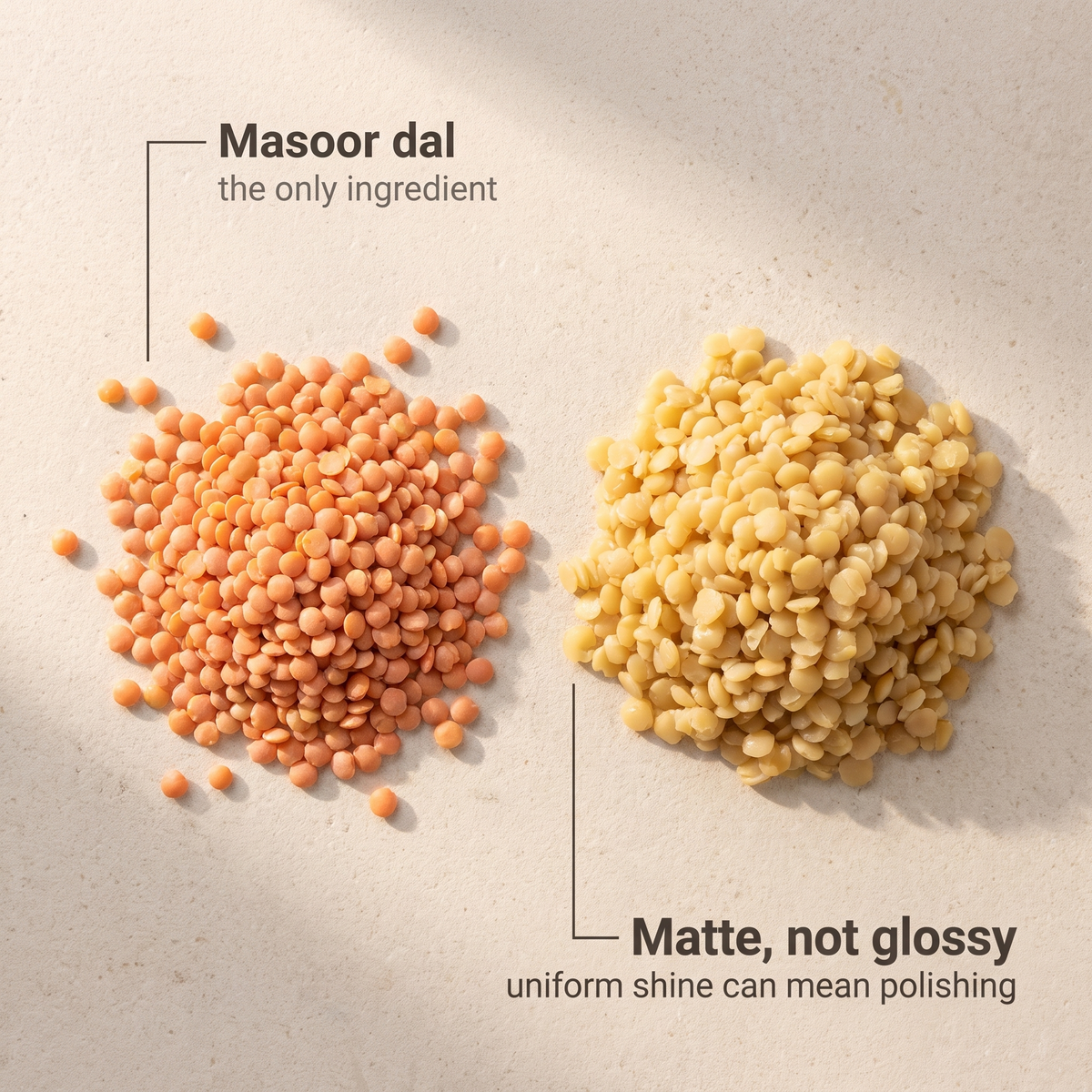 Masoor dal grains, matte salmon colour, one ingredient