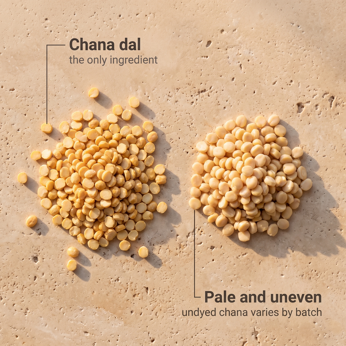 Chana dal grains, pale and uneven, one ingredient