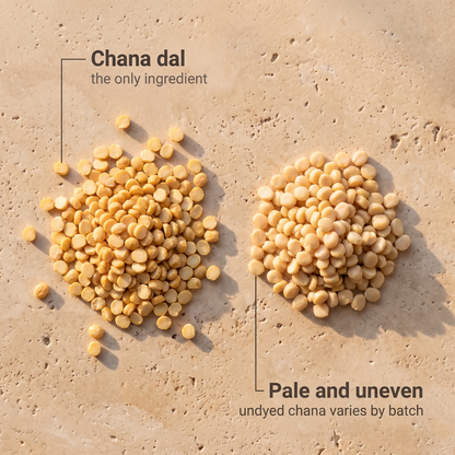 Chana dal grains, pale and uneven, one ingredient