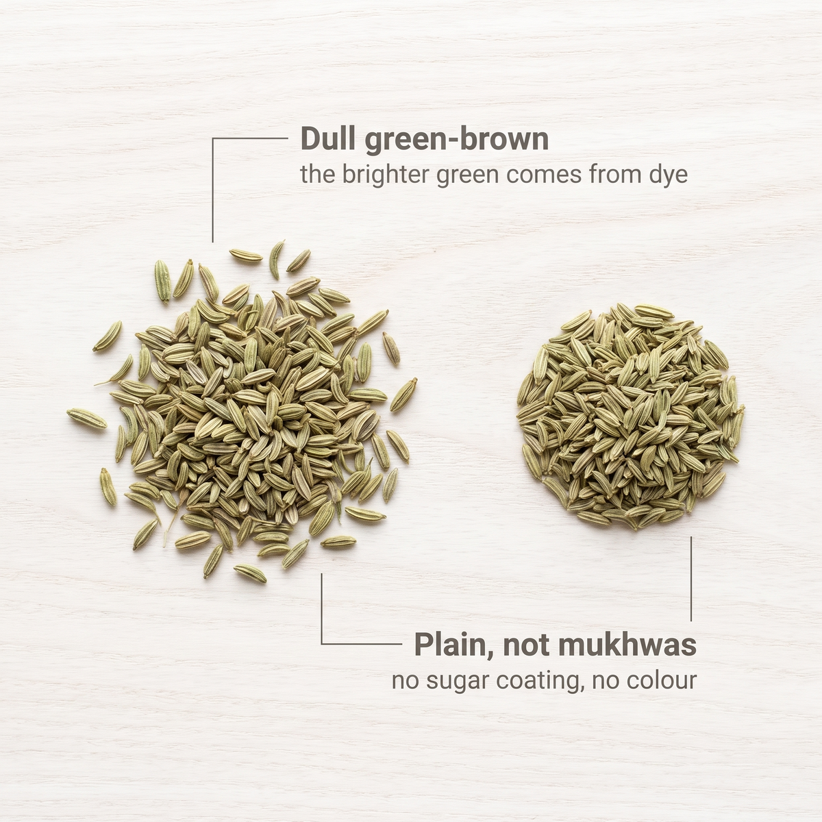 Fennel seeds, natural dull green-brown and undyed