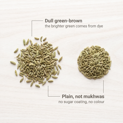 Fennel seeds, natural dull green-brown and undyed
