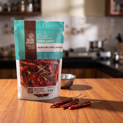 Guntur chilli pack on a kitchen counter