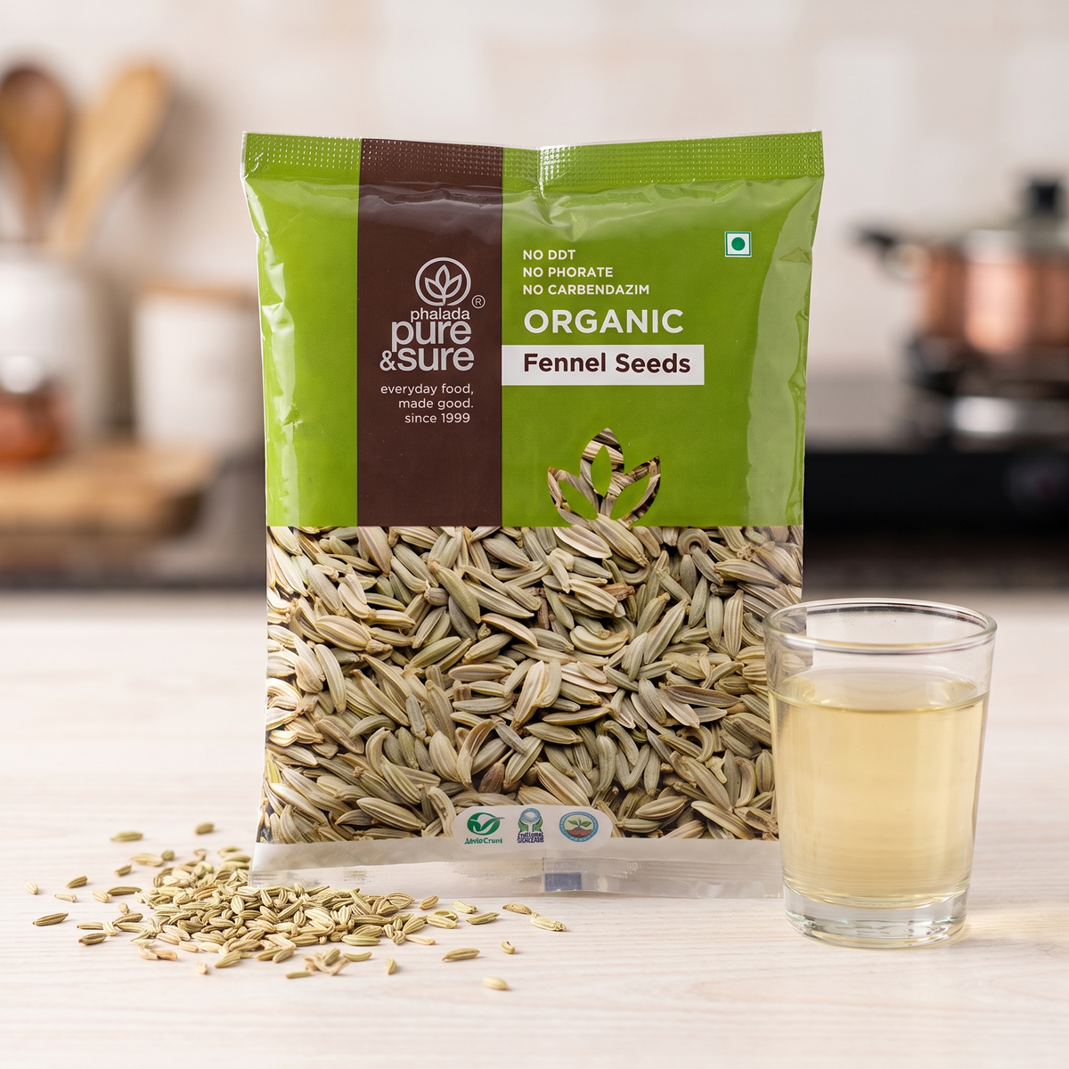 Fennel seeds pack on a kitchen counter