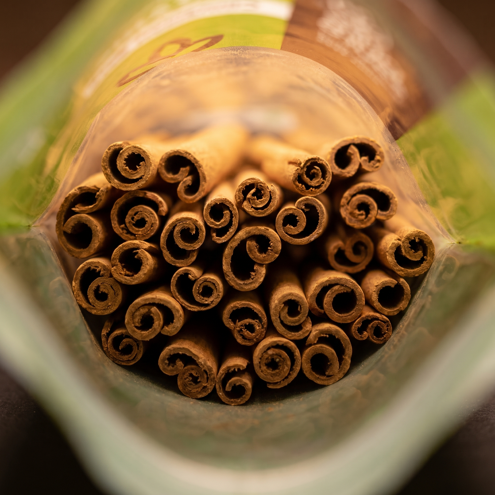 Looking into the pack at whole cinnamon quills