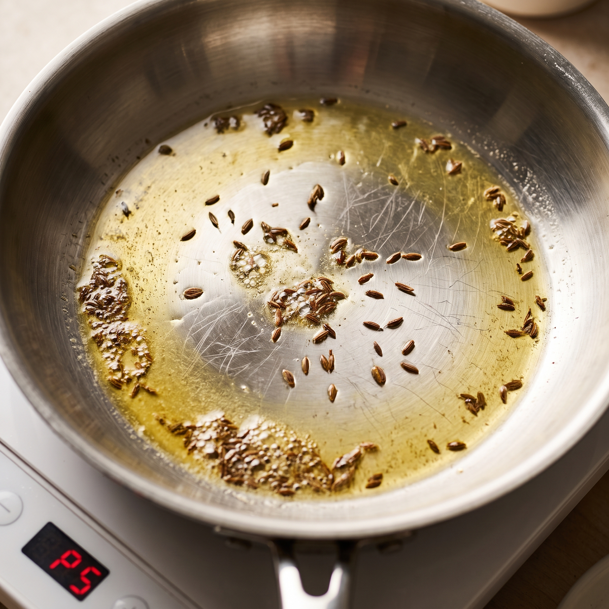 Cumin crackling in hot ghee