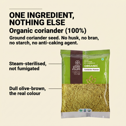 One ingredient: organic coriander, no husk, bran or starch