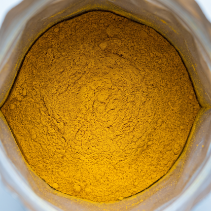 Close-up of the turmeric powder inside the pack