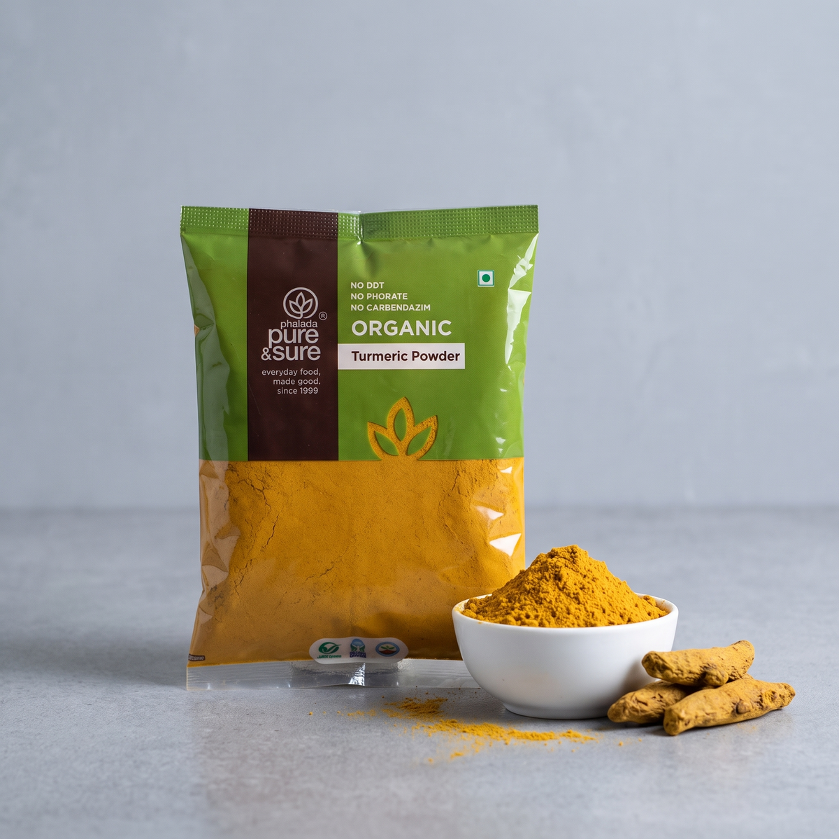 Pack with a bowl of turmeric powder and dried turmeric fingers