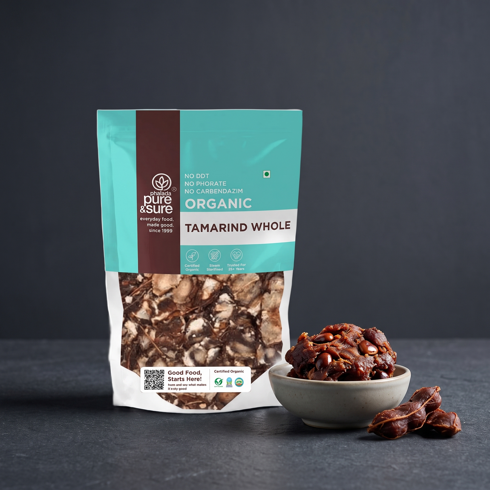Pack with a bowl of whole tamarind and loose pods