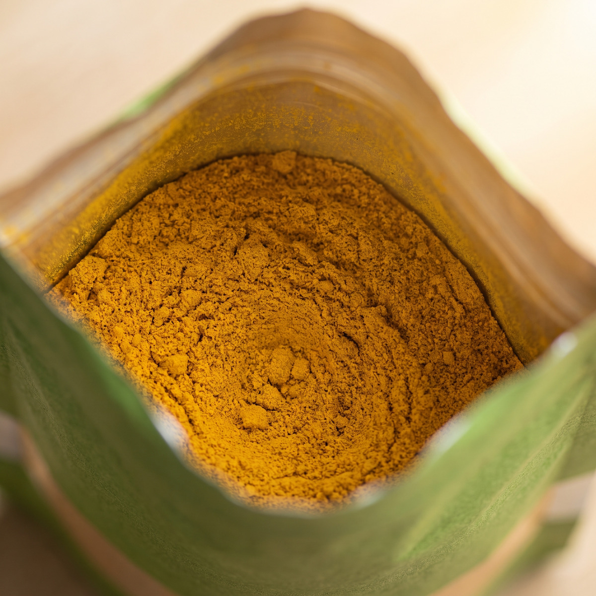 Close-up of the turmeric powder inside the pack