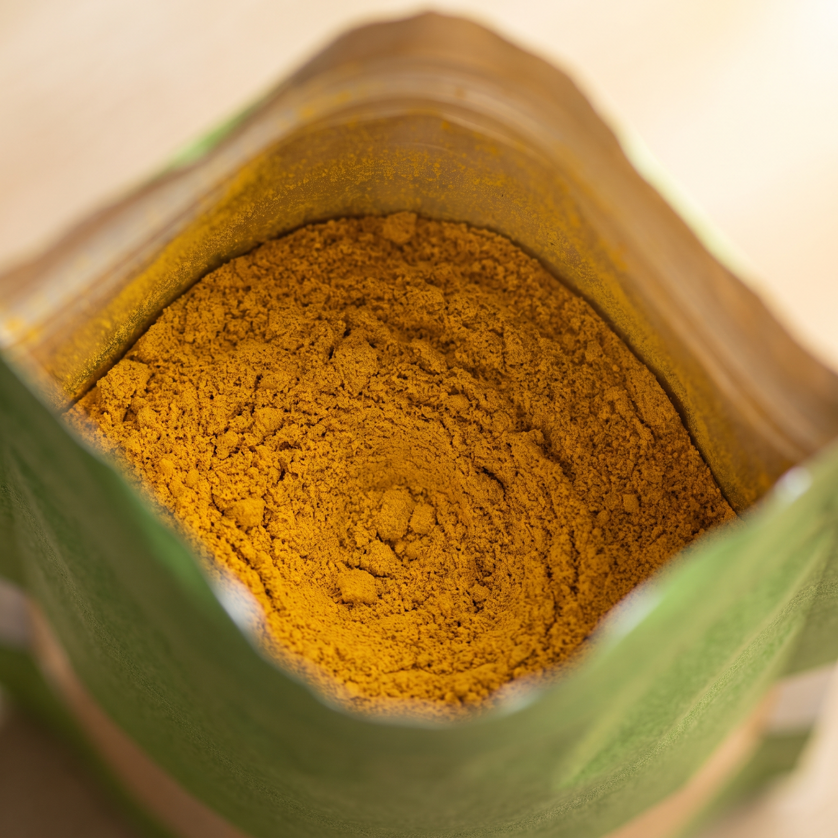 Close-up of the turmeric powder inside the pack