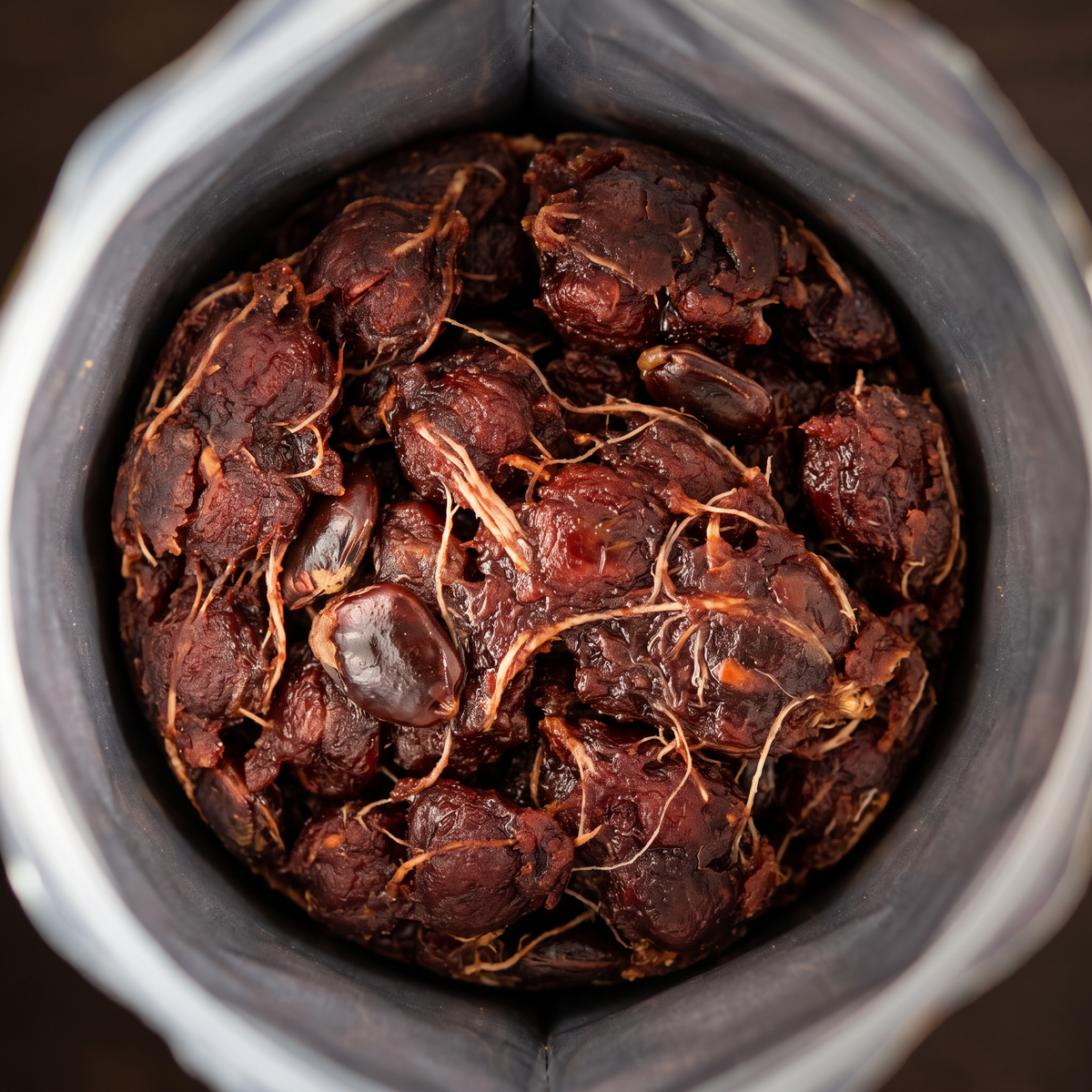 Close-up of the whole tamarind inside the pack