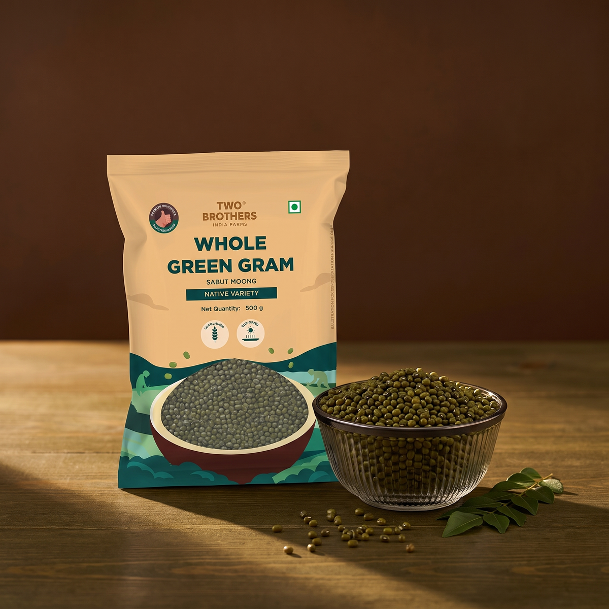 Whole green gram in a kitchen still life