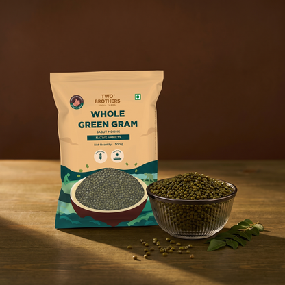 Whole green gram in a kitchen still life