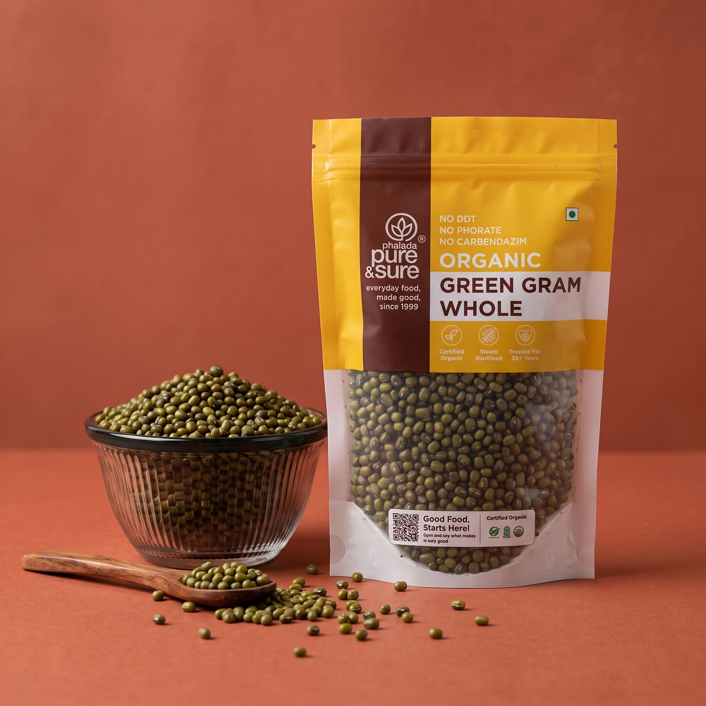 Whole green gram in a kitchen still life