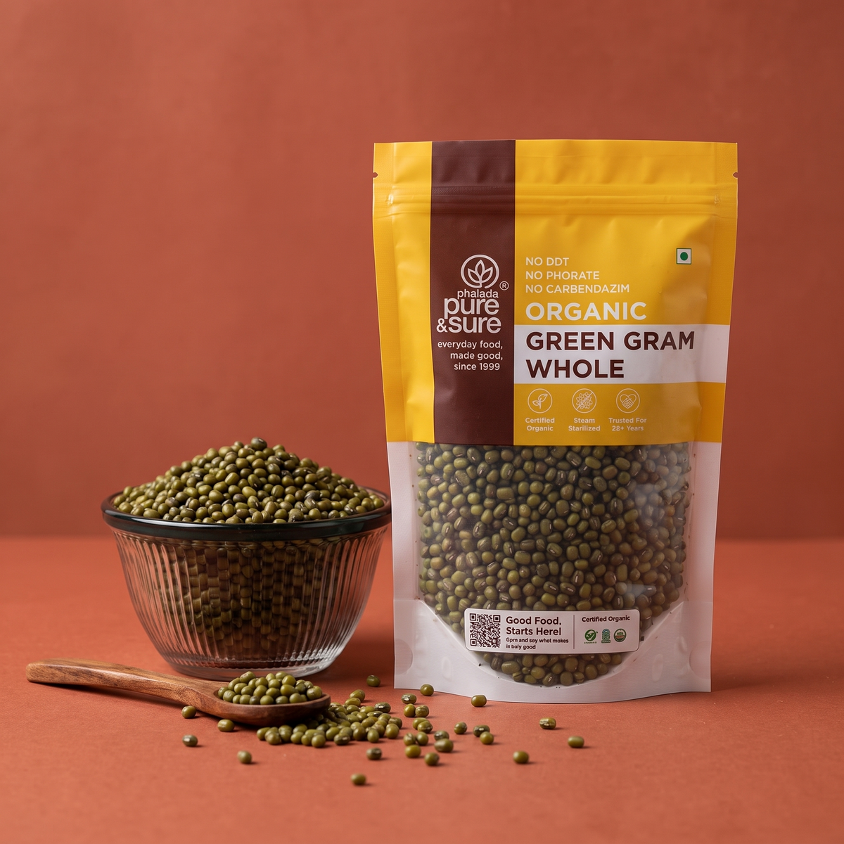 Whole green gram in a kitchen still life