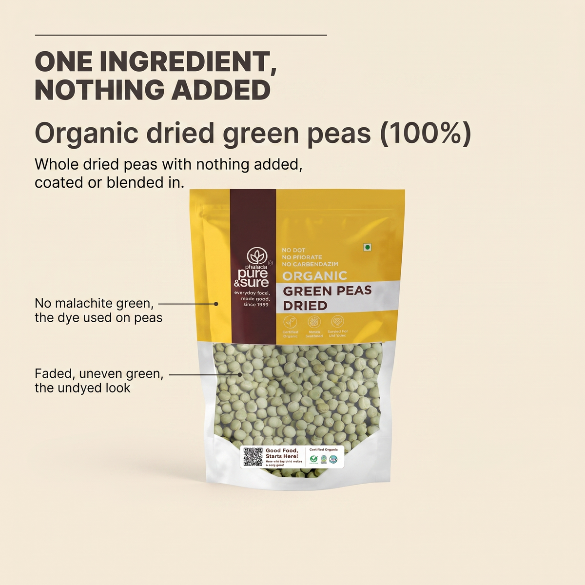 One ingredient, nothing added: organic dried green peas