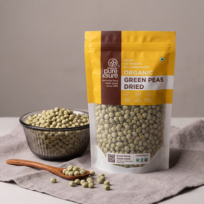 Dried green peas in a kitchen still life