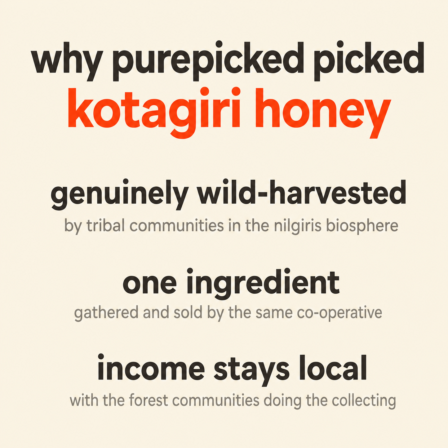 Why Purepicked chose Kotagiri Honey: genuinely wild-harvested, one ingredient, income stays local
