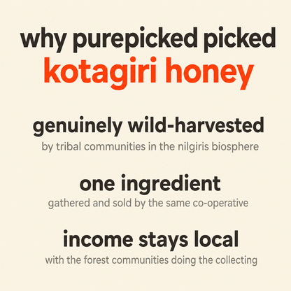 Why Purepicked chose Kotagiri Honey: genuinely wild-harvested, one ingredient, income stays local