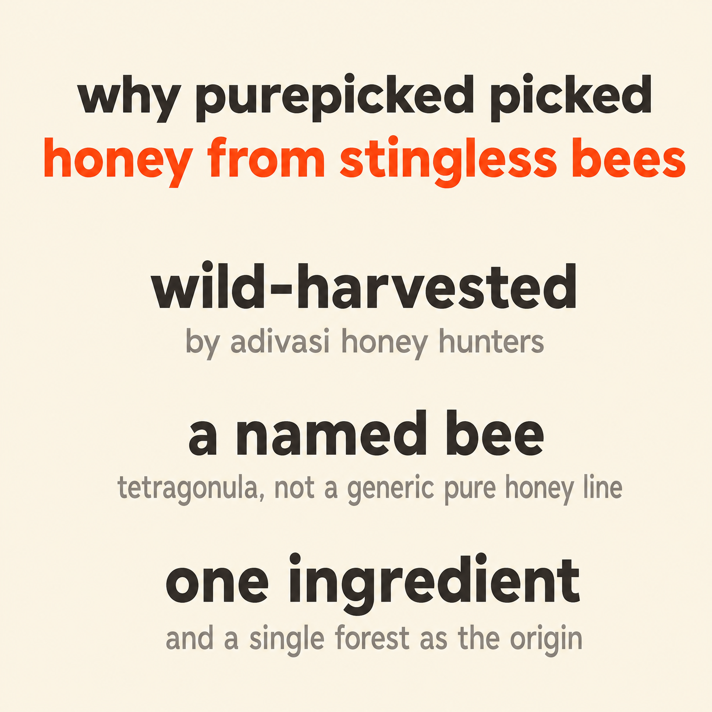 Why Purepicked chose Honey from Stingless Bees: wild-harvested, a named bee, one ingredient