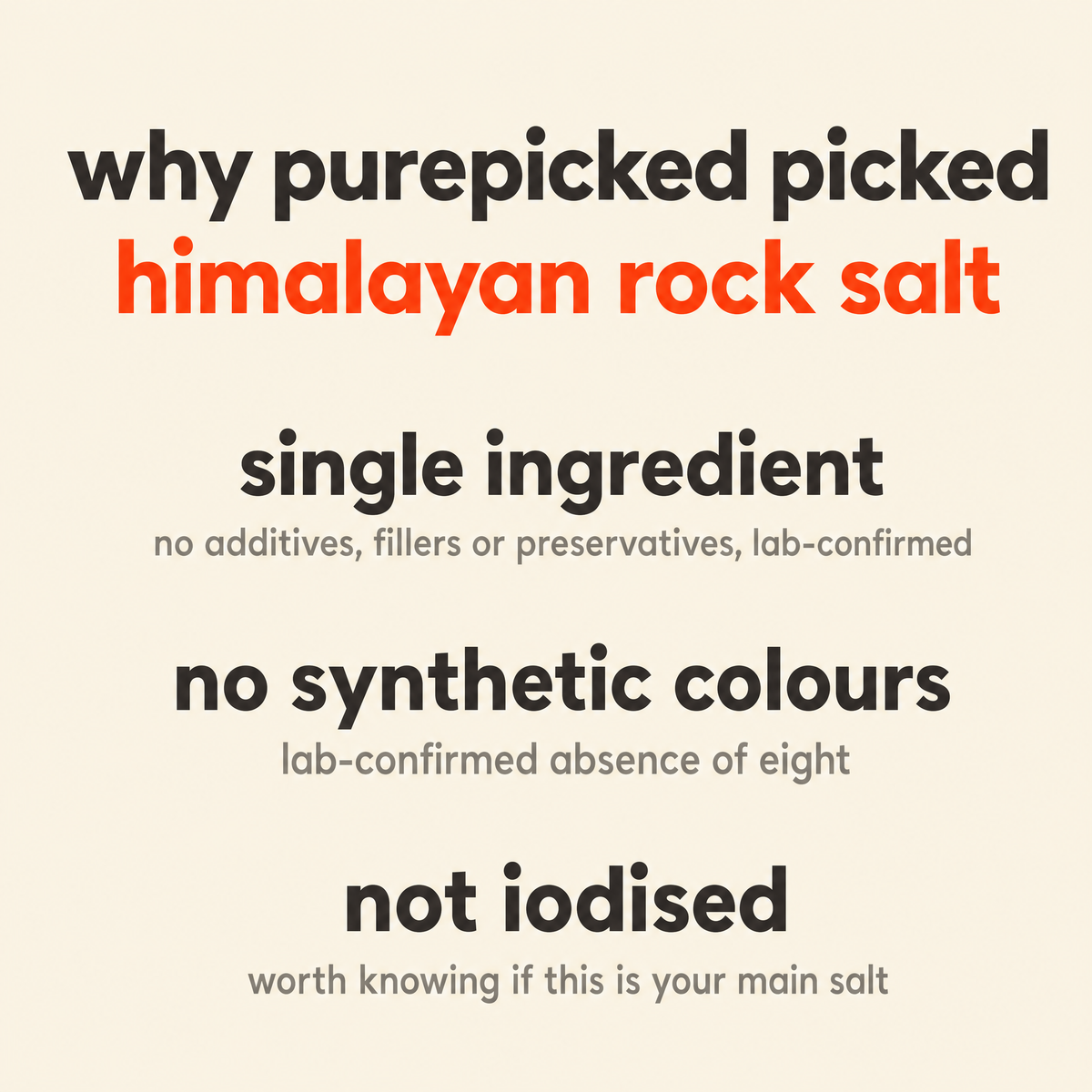 Why Purepicked chose Pink Himalayan Rock Salt: single ingredient, no synthetic colours, not iodised