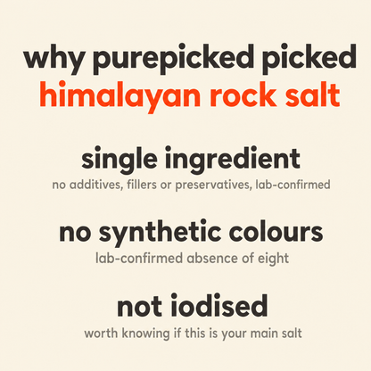 Why Purepicked chose Pink Himalayan Rock Salt: single ingredient, no synthetic colours, not iodised
