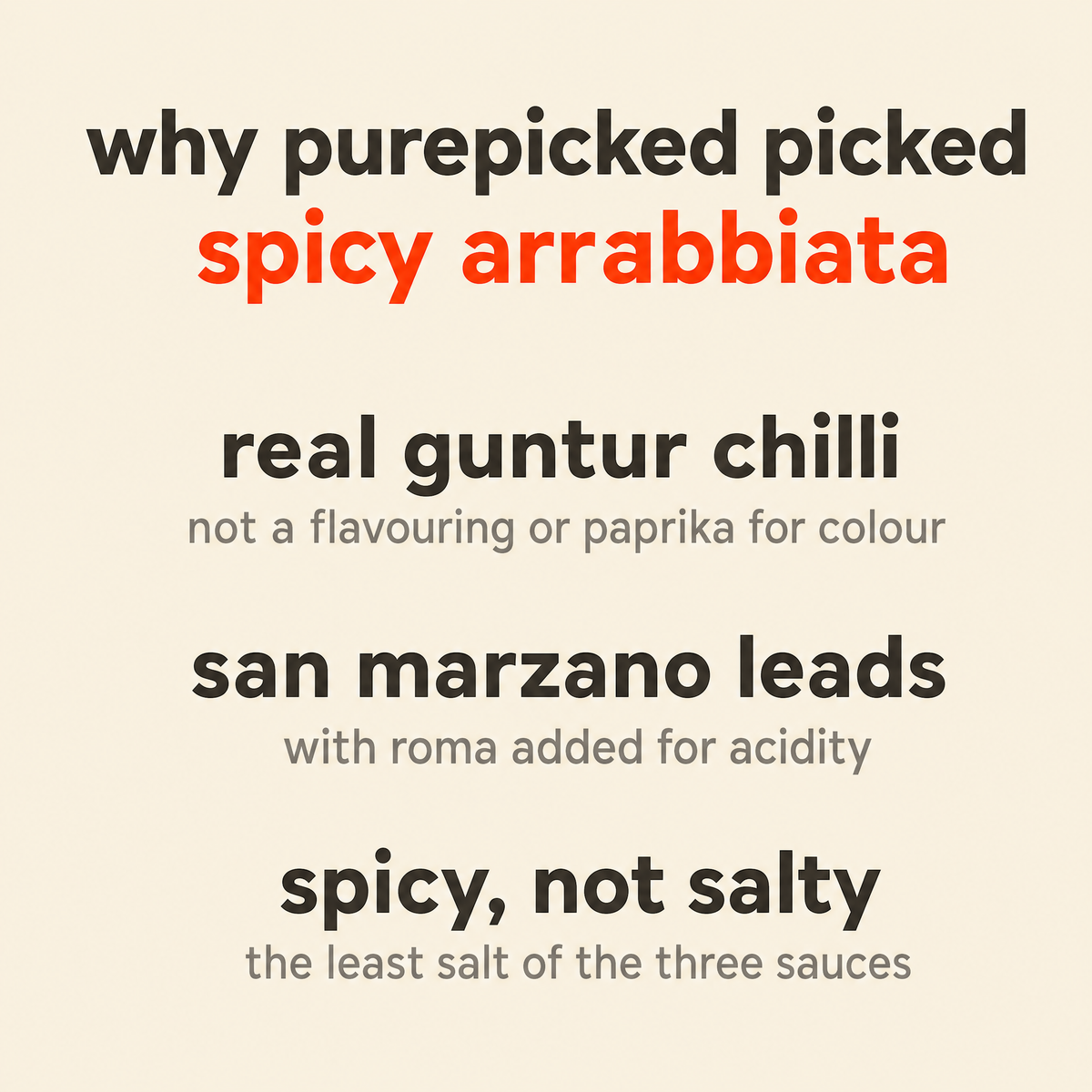 Why Purepicked chose Spicy Arrabbiata: real Guntur chilli, San Marzano leads the tomatoes, and it is spicy without being salty