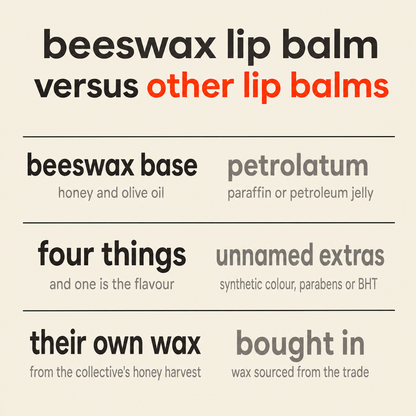 Beeswax Lip Balm versus other lip balms: base, additives and where the wax comes from