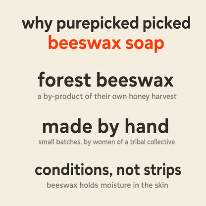 Why Purepicked picked Beeswax Soap: forest beeswax, made by hand, conditions rather than strips