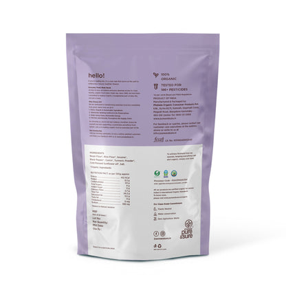 Back of the purepicked kara sev pack showing ingredients and nutrition information