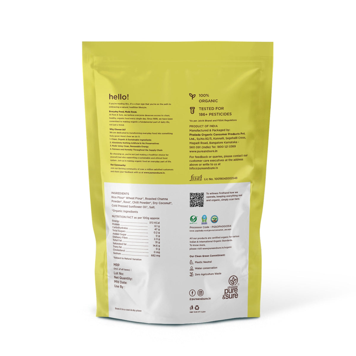 Back of the purepicked kodbale pack showing ingredients and nutrition information