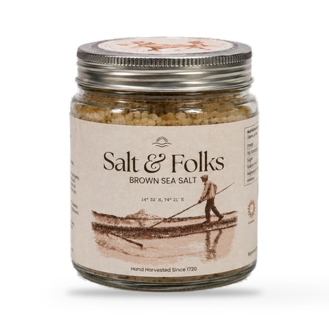 Salt & Folks Brown Sea Salt in a 200g glass jar