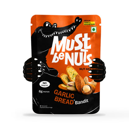 Must Be Nuts Garlic Bread Bandit Nut Mix 33g pouch, front of pack