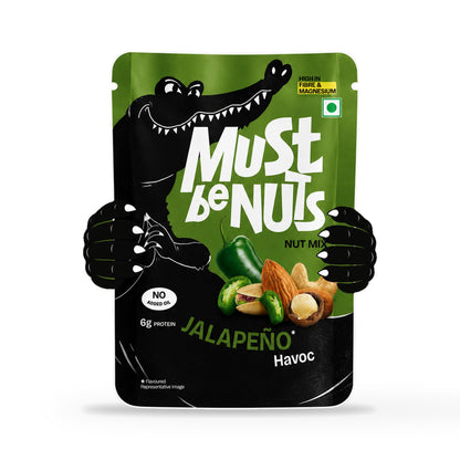 Must Be Nuts Jalapeño Havoc Nut Mix 33g pouch, front of pack