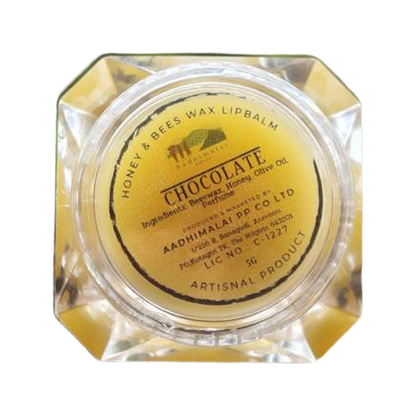 Aadhimalai Beeswax Lip Balm, chocolate, 5 g jar on a white background