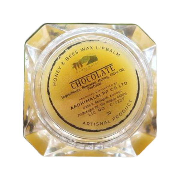 Aadhimalai Beeswax Lip Balm, chocolate, 5 g jar on a white background