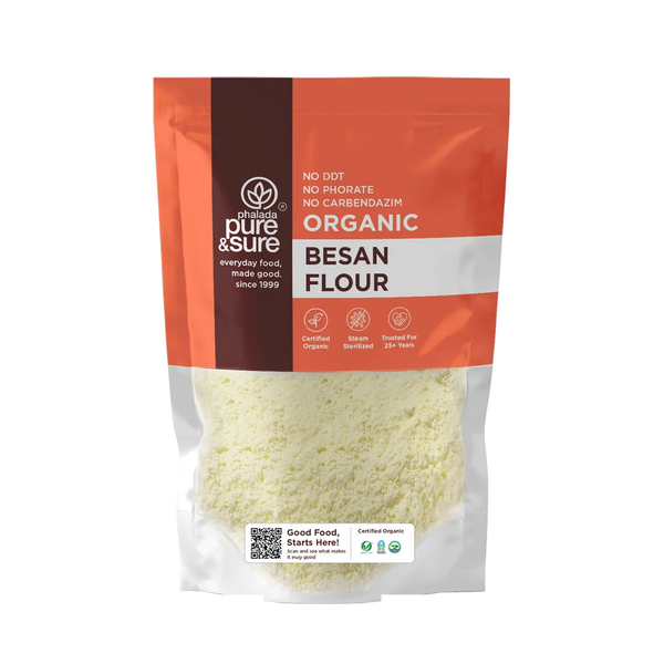 Pure & Sure Organic Besan gram flour pack, front