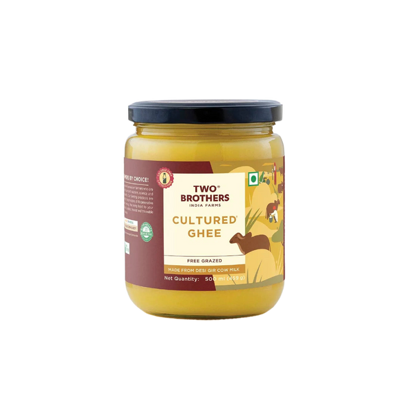 purepicked Desi Gir cow A2 cultured ghee in a glass jar made using the traditional bilona hand-churning method