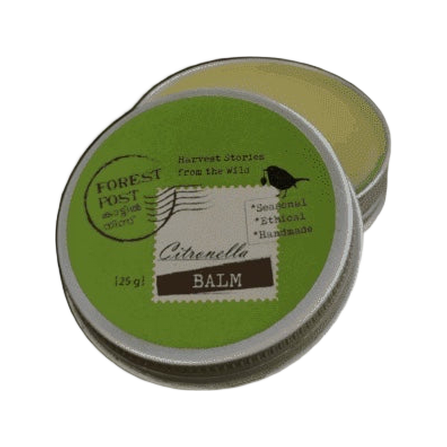 Forest Post Citronella Balm, 25 g tin on a white background