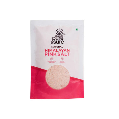 purepicked natural Himalayan pink salt in a white and red branded pouch with a clear window showing the salt texture