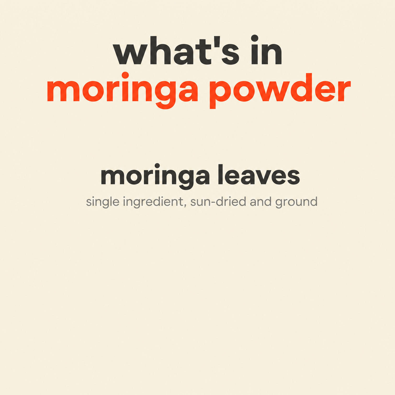 purepicked Moringa Powder infographic highlighting single ingredient sun-dried and ground moringa leaves