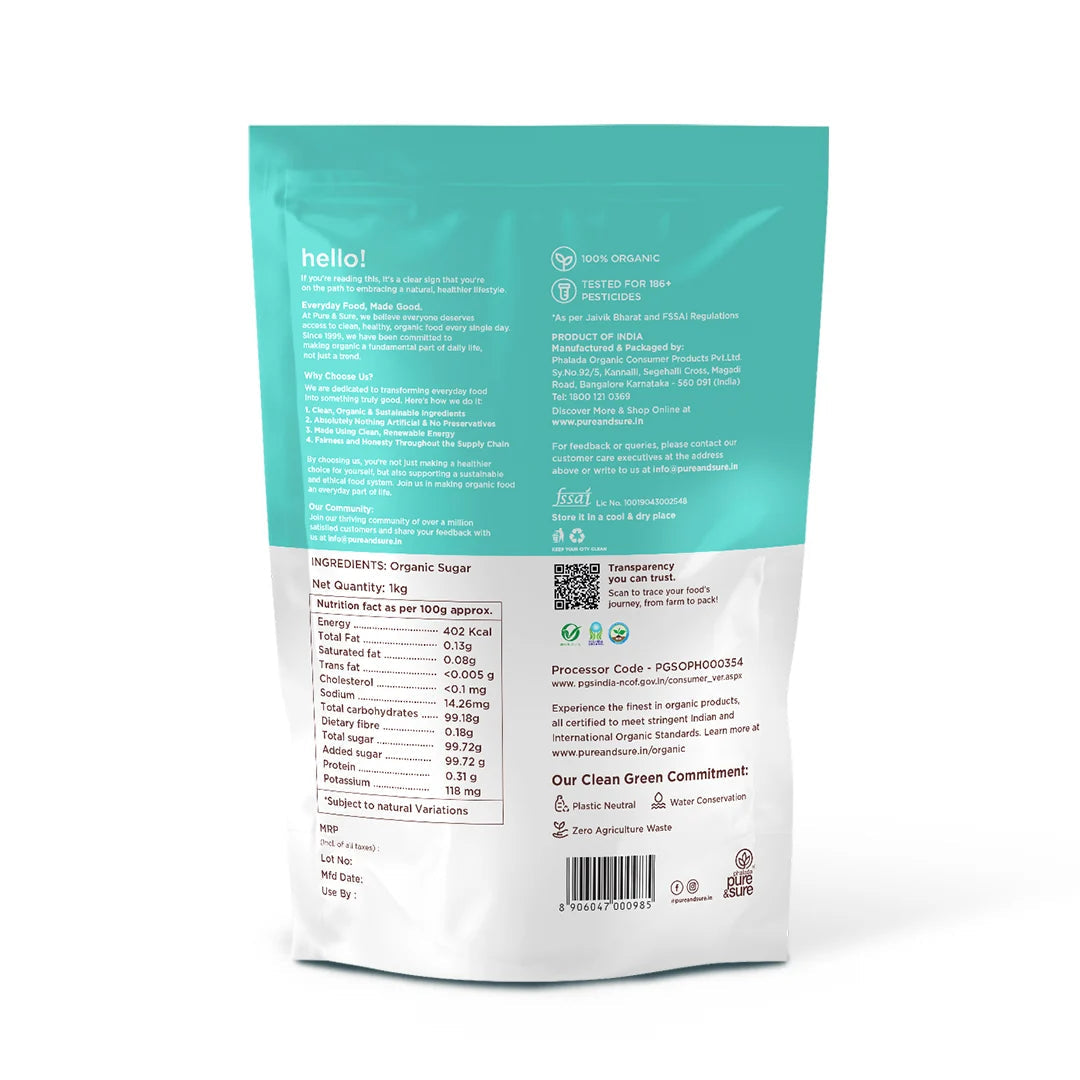 purepicked organic brown sugar packaging back label with nutritional information and ingredient details