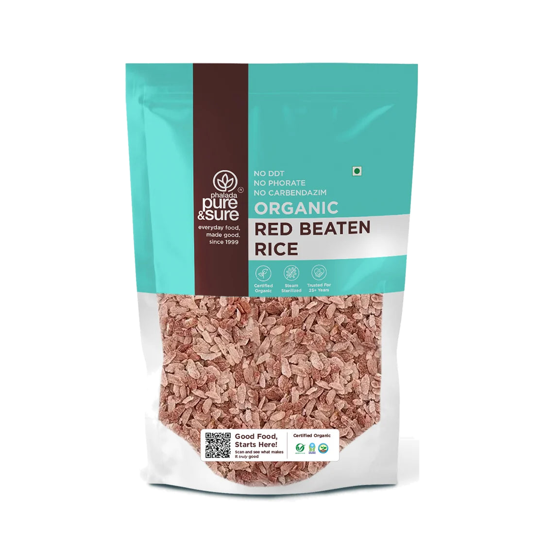 Pure & Sure Organic Red Beaten Rice pack, front